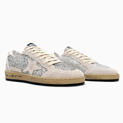 Кросівки Golden Goose Ball Star Silver Glitter Ice-gray Suede Inserts GWF00117F003992 (Сірий) - фото 2 