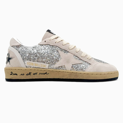 Кросівки Golden Goose Ball Star Silver Glitter Ice-gray Suede Inserts GWF00117F003992 (Сірий) - фото 1 Keedy