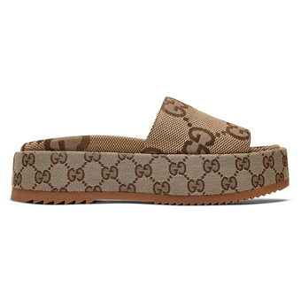 Шльопанці Gucci GG Lame Platform 'Camel Monogram'